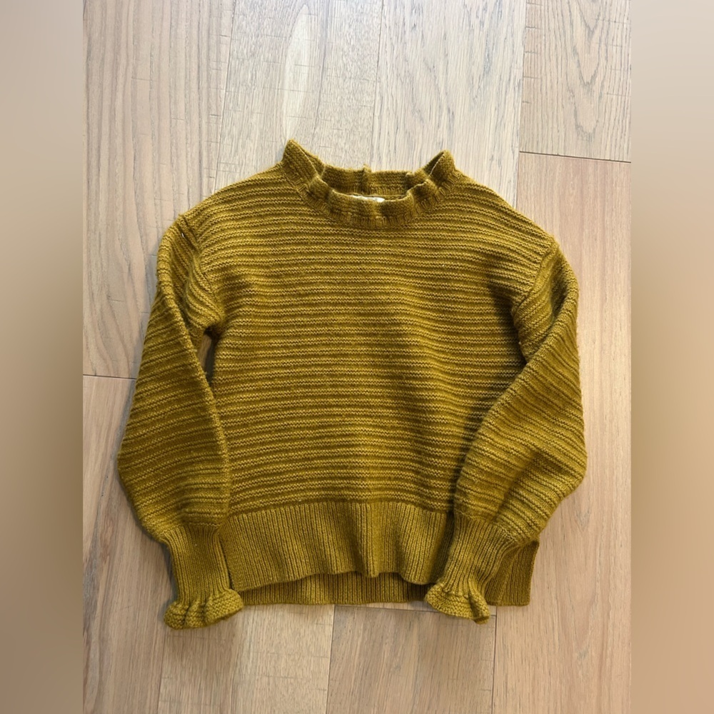 Madewell Ruffle-Trim Ribbed Sweater in Marigold Yellow
